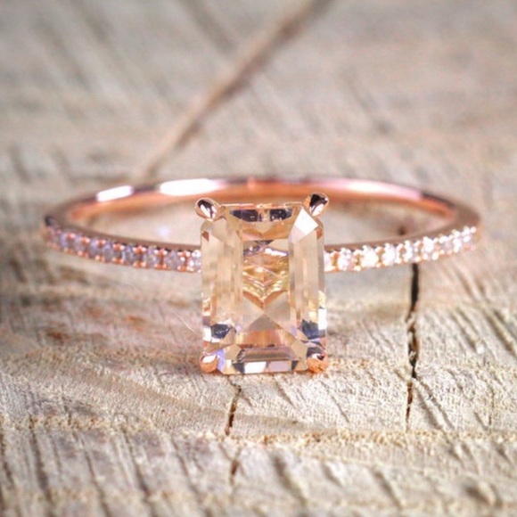 NEW 18K Rose Gold Diamond Morganite 2PC Ring Set - Picture 2 of 4